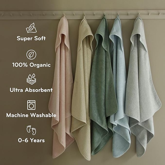 Hooded Baby Towels - 100% Organic Cotton Baby Bath Towels, 32" x 32" Super-Soft and Absorbent Baby Towels for Newborn Baby Boys 2-Pack (Fog/Baby Blue)