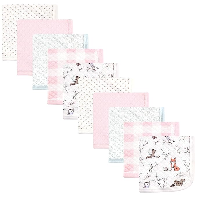 Hudson Baby Unisex Baby Quilted Cotton Washcloths, Enchanted Forest, One Size