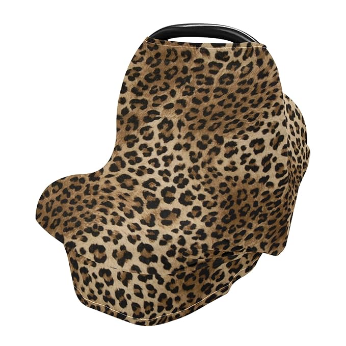 Pretty Leopard Print Stretchy Baby Car Seat Cover Infant Canopy Nursing Covers Breastfeeding Cover Breathable Windproof Winter Scarf for Boys Girls