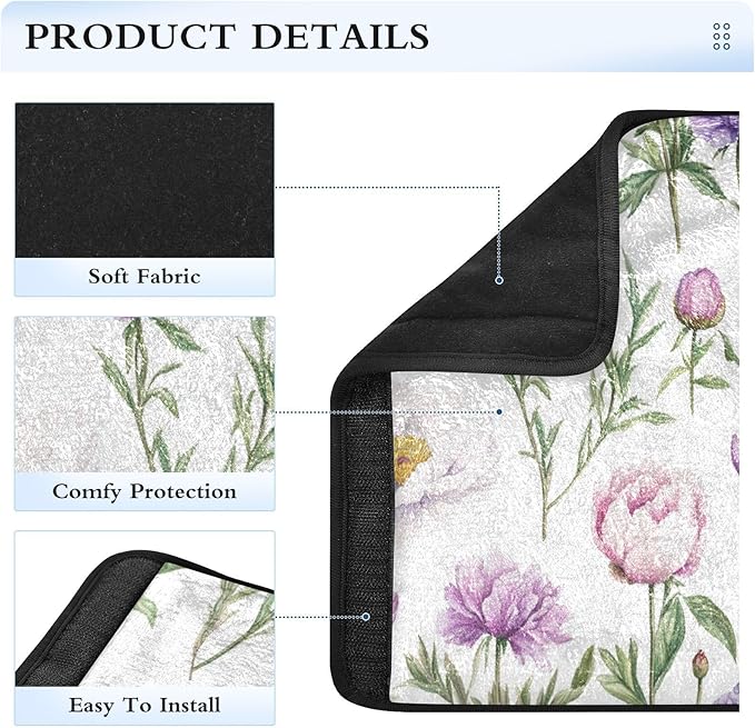 Car Seat Belt Covers 2 Piecing Soft Unique Seat Belt Shoulder Strap Covers Pad for Women Men Kids S Florals Peonies Violet Peonies White