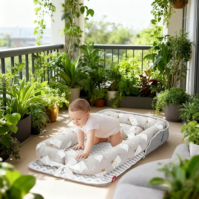 Baby Lounger for Newborn-Portable Baby Lounger 0-24 Months for Home and Travel,Newborn Loungers with Strap, Baby Nest Lounger Adjustable Size,Little Elephant Grey