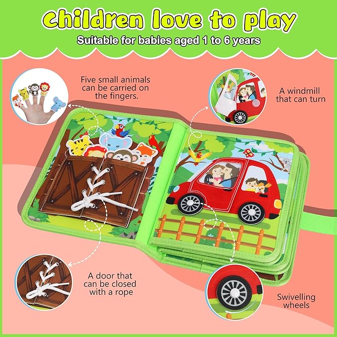 Busy Book for Toddlers Montessori Toys- Busy Board for 1-3 Year Boy Gifts Girl Toys Educational Learning Quiet Activity Books Toddler Airplane Travel Toy for 1 Year Old Birthday