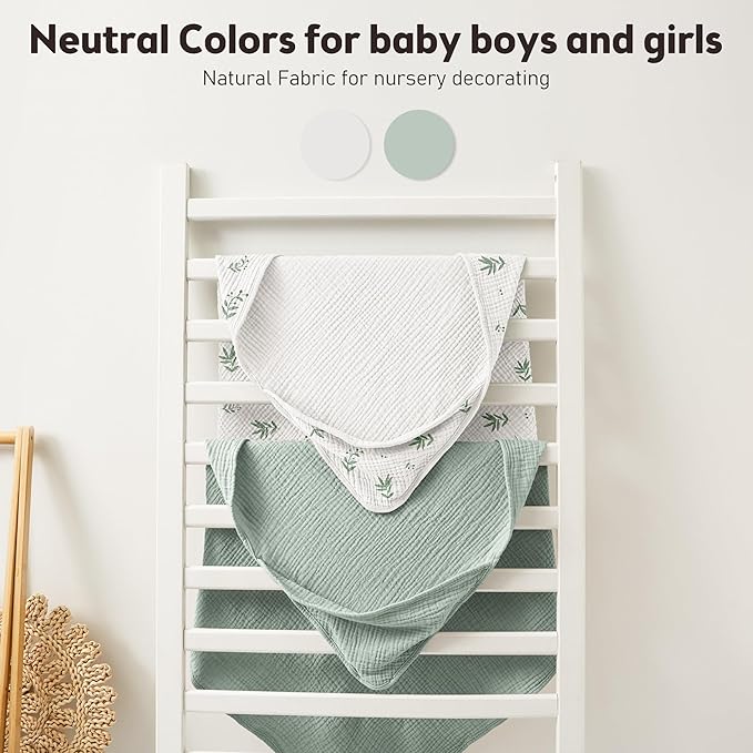 Susurration 2 Pack Thick Muslin Baby Towels, 100% Cotton Soft and Absorbent Baby Bath Hooded Towel for Newborn, Infant, Girls, Boys, Baby Essentials