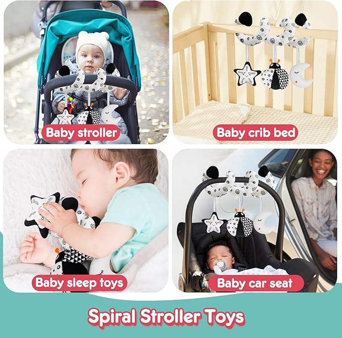 GKDOMS Baby Spiral Hanging Stroller and Car Seat Toys Black and White High Contrast Sensory Toy Newborn Plush Activity Toys Party Favors Quality Baby Shower Valentine's Gifts