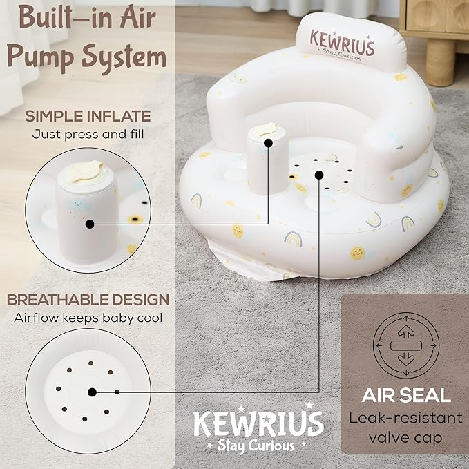Inflatable Baby Seat Floor Seats for Babies 3 Months and Up for Infants, Blow Up Chair Inflatable Baby Chair, Infant Chair with Built in Air Pump (Inflatable Seat Sky Chair)