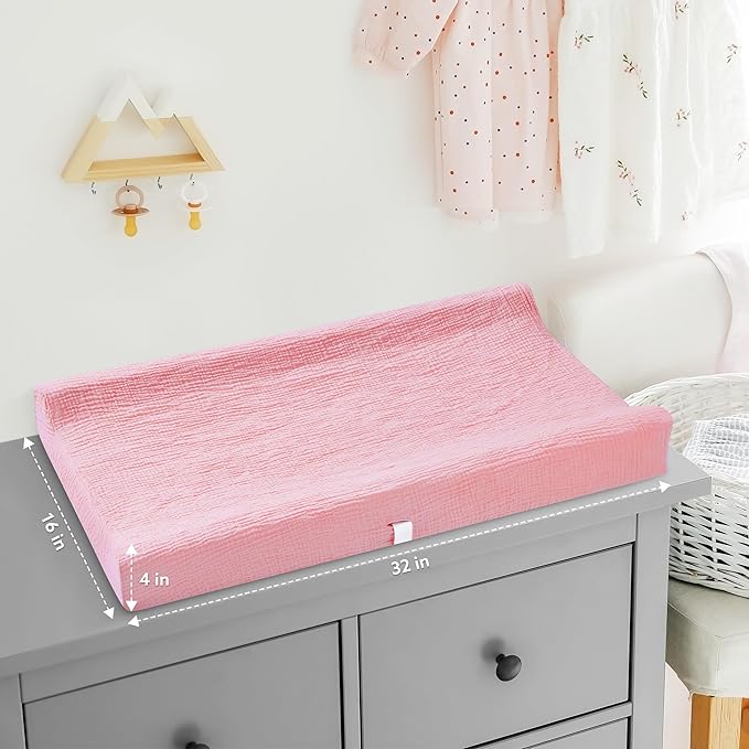 Pro Goleem Muslin Changing Pad Cover for Girls, Soft Breathable Fitted Cotton Diaper Changing Table Pad Sheets, 2 Pack (Pink＆Purple)