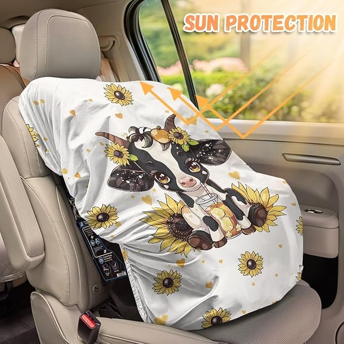 XYZCANDO Cow Print Insulated Car Seat Cover for Baby Cute Baby Car Seat Shade Cover Dustproof Car Seat Sun Cover for Baby Easy to Install Car Seat Covers for Babies Girl Gift for Wife