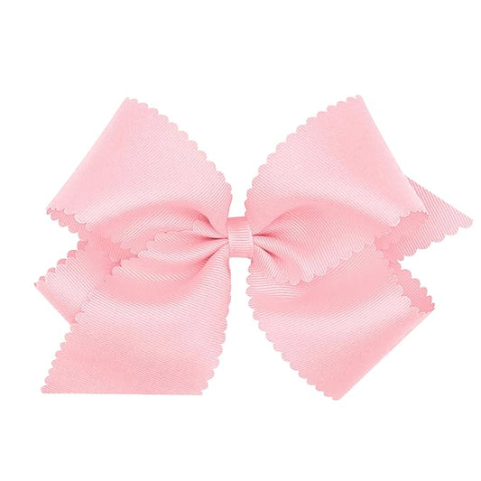 Wee Ones Girls' Classic Grosgrain Hair Bow with Scalloped Edges, No-Slip Hair Clip, Handmade, Light Pink, King