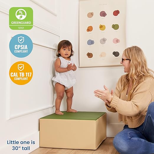 ECR4Kids SoftZone Pedestal Play Block Corner Climber, Beginner Playset, Earthtone