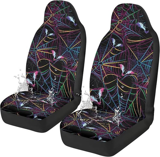 Halloween Spider Web Automobile Seat Cover, Universal Seat Covers for Front Seat Waterproof Elastic Polyester Car Seat Protector Covers Suitable for Cars, SUV and Trucks