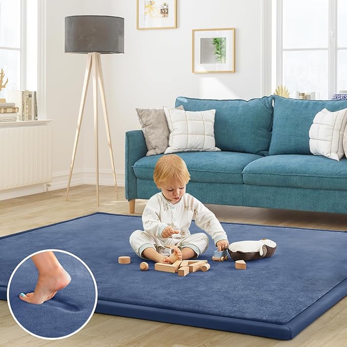 Baby Play Mat for Floor Nursery Rug Muscle Mat Area Rug Playroom Rug 47"x47" Playpen Mat Memory Foam 1.3" Thick Crawling Mat for Babies,Toddlers, Infants, Kids,Sapphire Blue