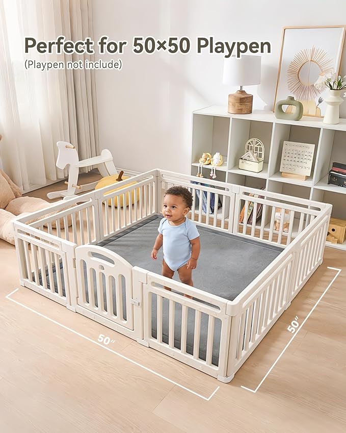 Baby Play Mat for Floor, 1.2" Thick Memory Foam 50"×50" Playpen Mat for Kids, Infants, Toddlers - Soft, Durable Baby Crawling Mat for Tummy Time, Sitting with Non-Slip Bottom (Dark Gray)