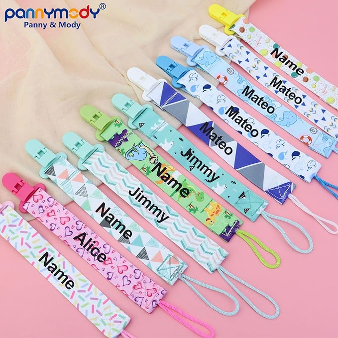 Customized Pacifier Clip with Name, 4 Pack Stylish Personalized Baby Pacifier Clip-Fits Most Pacifiers, Custom Baby Gifts