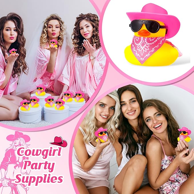Sosation 24 Set Cowboy Rubber Duck Bulk Mini Yellow Duckies Bath Party Tiny Ducks Bathtub Toy with Cowboy Hat Paisley Bandanas Sunglasses for Birthday Party Favor(Elegant Style)