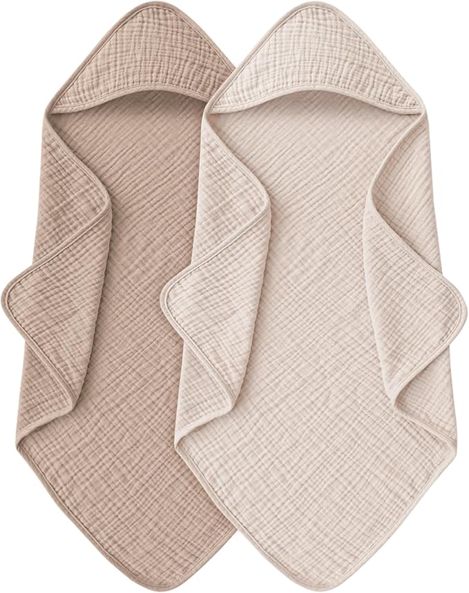 MairMore Muslin Baby Towels with Hood for Newborn 100% Cotton Baby Bath Towels Soft & Absorbent Hooded Baby Towel for Boys and Girls, Large Size - 32 * 32 Inches