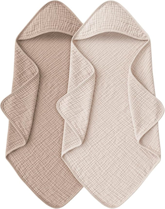 MairMore Muslin Baby Towels with Hood for Newborn 100% Cotton Baby Bath Towels Soft & Absorbent Hooded Baby Towel for Boys and Girls, Large Size - 32 * 32 Inches