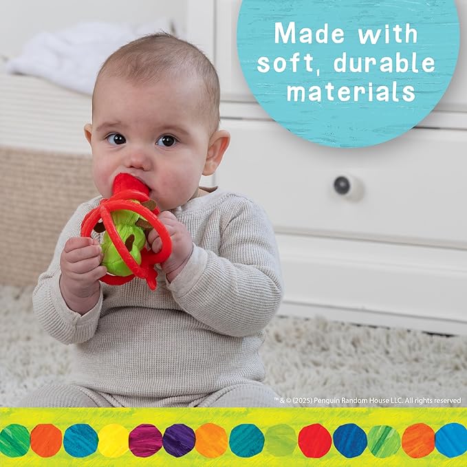 Kids Preferred Eric Carle Toddler Toys The Very Hungry Caterpillar Stuffed Animal Rattle and Red Apple Silicone Teether Newborn Baby Teething Toys Set