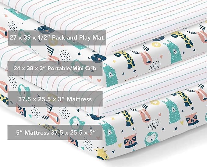 100% Organic Cotton Fitted Sheets Fit and are Compatible with Graco Pack n Play, Babyletto, Pamo Babe, Hiccapop, Dream on Me, Evenflo, Baby Trend Portable/Mini Crib/Playards. 2 Pk