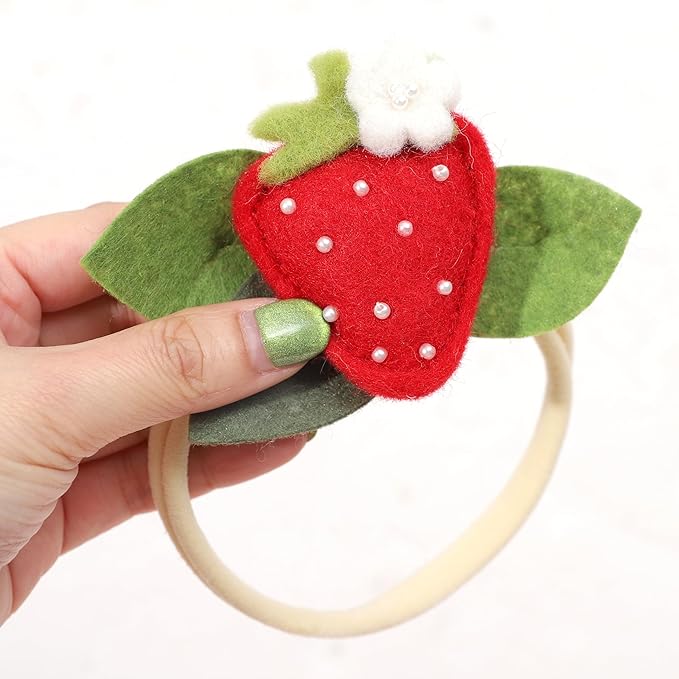 Strawberry Baby Headband - Berry Sweet Hairband for Girls, Sweet One 1st Birthday Decoration, Felt Strawberry Hair Accessories for Baby Girls