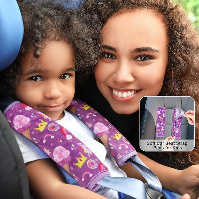 Seat Belt Covers for Kids, Double-Sided Use Shoulder Pads for Kids, Comfort Neck Strap Covers, Cute Car Seatbelt Cushion Covers for Boys Girls(2 Pack)