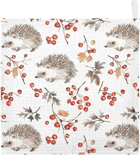 vvfelixl Baby Muslin Washcloths Forest Hedgehog Baby Burp Cloths Cotton Babys Face Towel for Newborn Infants Boys Girls Soft and Absorbent 11.8 X 11.8 in, 3 Pack