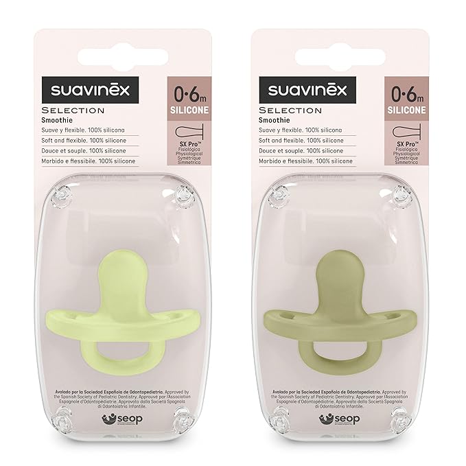 Color Essence SX PRO Silicone Baby Pacifier 2Pk, Made with 100% Soft Silicone, Baby Essentials Perfect for Breastfeeding Babies, Designed in Spain, 0-6 Mths, Green