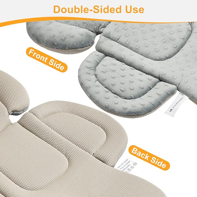 Innokids Infant Car Seat Insert for Newborn, 2 in 1 Reversible Soft Padded Baby Head and Body Support for Stroller, Carseat, Swing (Beige/Gray)