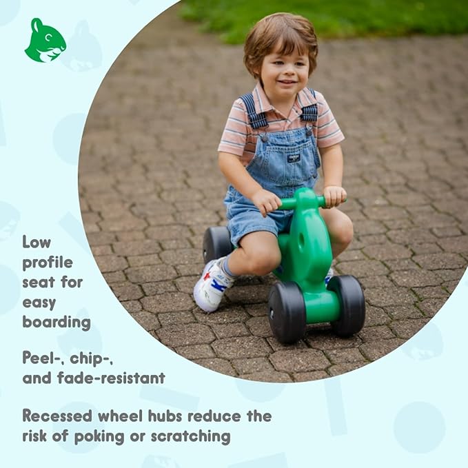 Careplay 2-in-1 Squirrel Push & Ride-on Toy, Indoor & Outdoor Use, Low Profile Seat, Recommended for Children up to 50lbs, Durable Construction, Made in The USA, Green