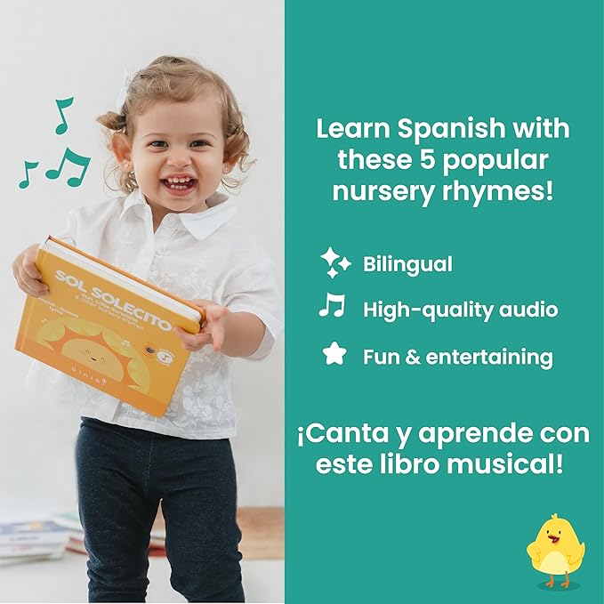 Binibi Sol Solecito – Bilingual Musical Sound Book for Toddlers 1–3, Spanish Nursery Rhymes & Play Songs, Interactive Board Book. Libro en Espanol para bebés.