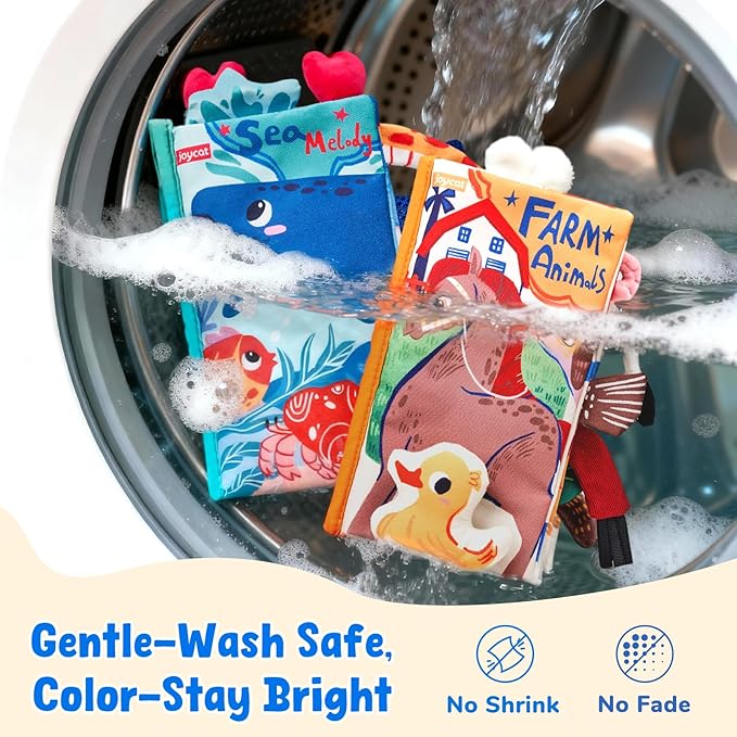 JoyCat 2-Pack Baby Cloth Books 0-6-12 Months - Farm & Ocean Infant Sensory Toys - Tummy Time Mirror & Montessori Developmental Learning -Easter Basket Stuffers Gift Set Girl Boy