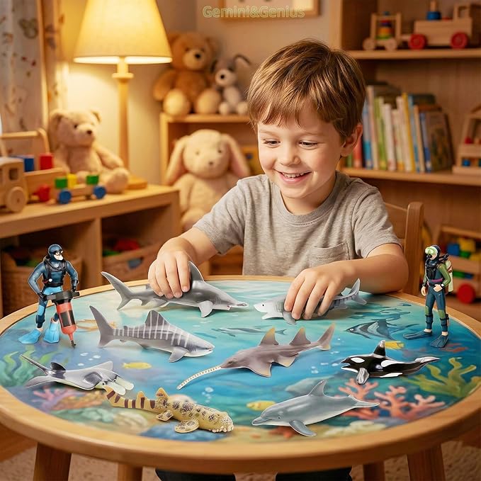 Gemini&Genius 10 Pcs Shark Toys- 5-6" Ocean Sea Animals Pool Bath Tub Toys, Realistic Shark Figurines Set for Kids, Cake Toppers, Party Favor Gifts for Kids & Toddlers
