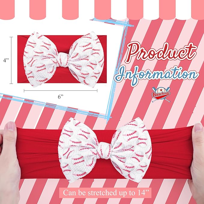 Baseball Baby Bow Headband High Stretchy Soft Nylon Headbands for Infant Girls Toddler Handmade Hairbands with Bows Baseball Hair Accessories Red Blue