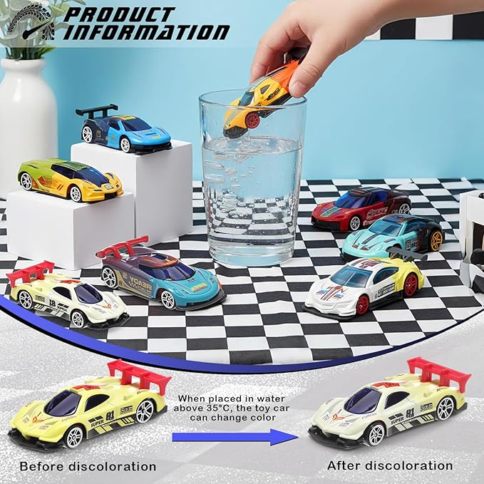 Soulchen 8 Pcs Color Changing Cars Water Activated Bath Toys Vehicles in Water Fillers Sensory Toys Theme Party Giveaways Goodies Gift for Ages 4-8 Boys Girls Toddlers