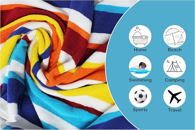 ORIGINAL KIDS 6 Piece Towel Set - 2 Bath Towels, 2 Hand Towels, 2 Washcloths - 100% Cotton - Soft Absorbent Quick Dry - Durable Pool Shower Beach - Gift - Cabana Stripe Multi