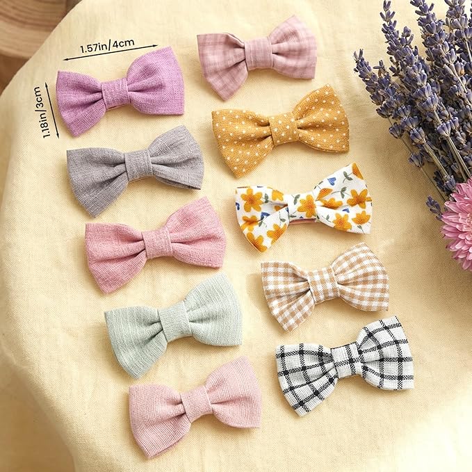20 Pcs Baby Hair Clips Bows for Baby Girl Hair Accessories Cotton Handmade Fully Lined Clips Non Slip Barrettes for Fine Cute Tiny Bows Barrettes for Infants Toddlers, and Little Girls