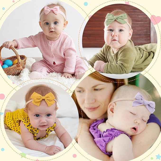 20 Pack Baby Girls Hair Bows Headbands Nylon Elastic Hair Bands Ribbon Bow Hair Accessories for Newborns Infants Toddlers Photo Props