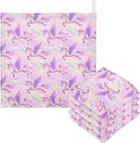 Unicorn Rainbow Baby Washcloths Newborn Muslin Burp Cloths 3 Pack Soft Cotton Baby Face Bath Towel Drool Bibs for Infants, Girls and Boys 11.8 x 11.8 Inch