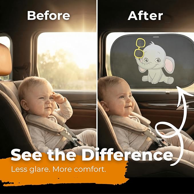 CARAMAZ Car Window Shade for Baby with Certified UV-Protection 2 Pack - 20"x12"