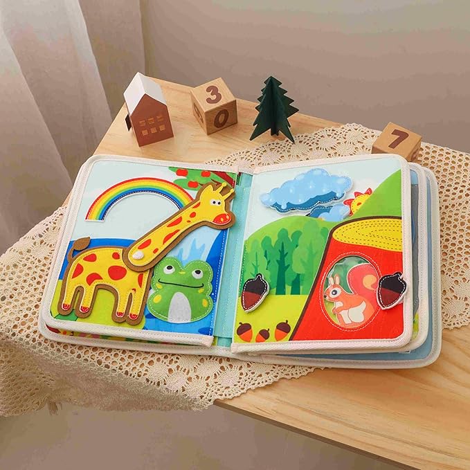 GOODMOM Animal Busy Book for Ages 1–3 -in-1 Educational Activity Book | Develop Fine Motor Skills, Practical Life Skills & Sensory Exploration | Travel-Friendly, Screen-Free Fun