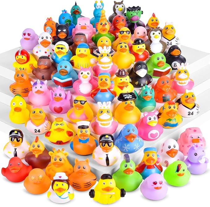 35 Packs Rubber Ducks in Bulk Assortment Car Ducks for Ducking, Small Rubber Duckies for Toddler Baby Bath Toys Floater Duck Bath Pool Toys Kids Party Favors with Mesh Carry Bag