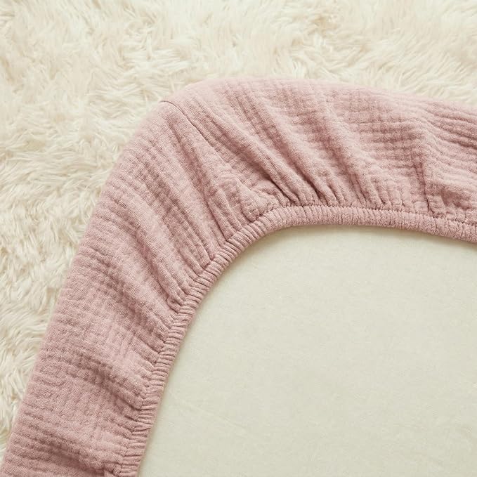 Muslin Bassinet Sheet Compatible with Mika Micky & Baby Delight Bedside Sleeper - 100% Cotton Rectangular Mattress Pad Cover (35"x20"), Breathable & Soft, Boho (1 Pack Pink)