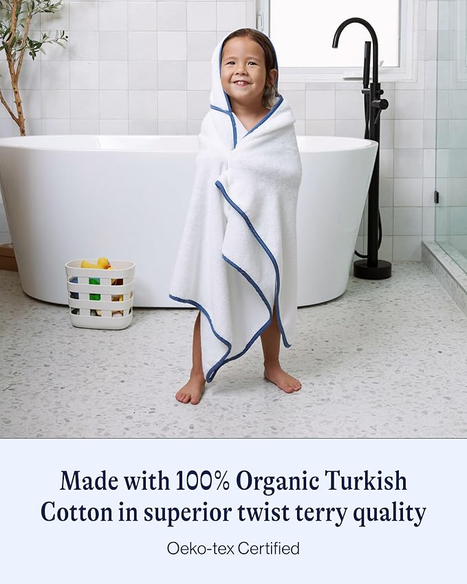 Lalo The Hooded Towel - 100% Organic Cotton, Soft on Sensitive Skin, Cozy & Absorbent, Machine Washable Baby Hooded Bath Towel - Blueberry