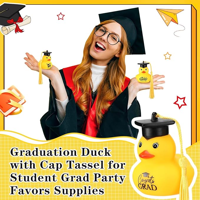 Yaomiao 12 Pcs Graduation Rubber Ducks Bulk Rubber Ducks Toys Cake Topper for Bathtub Swimming Pool Decorations Graduation Duck Gifts for Graduate Party Favors