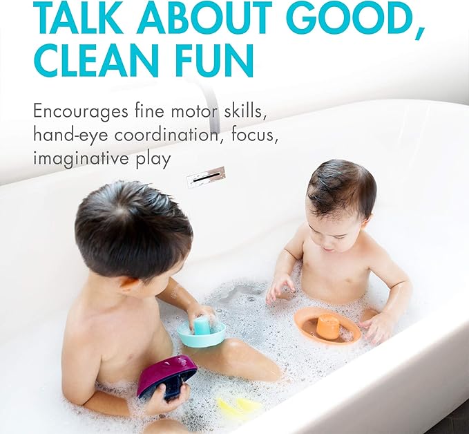 Boon Fleet Toy Boat Baby Bath Toys - Stacking Boat Toy Set for Bath Time Fun - Toddler and Baby Stacking Bathtub Toys With Drain Holes - 5 Count - Ages 10 Months and Up