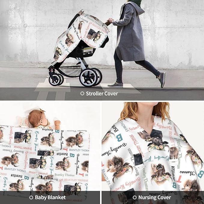 Custom Baby Car Seat Canopy Personalized Car Seat Covers with Name for Baby Boys Girls Customized Buffalo Nursing Breastfeeding Cover Infant Carseat Canopies Newborn Minky Baby Blanket
