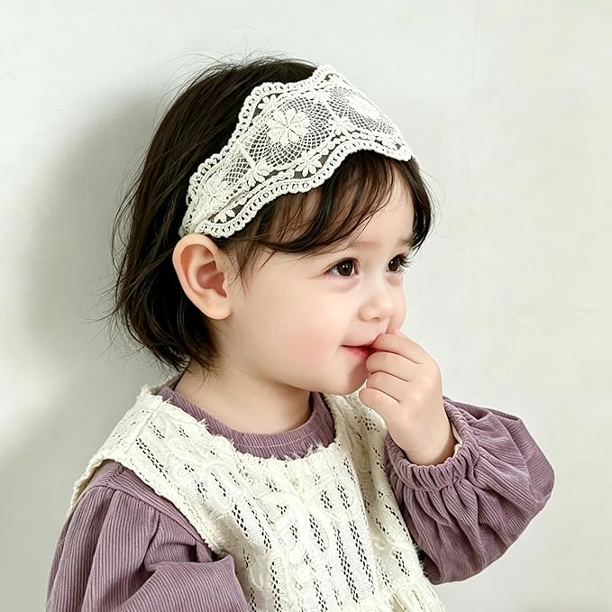 Baby Girls Hairband Soft White Bow Lace Headband Elastic Floral Hairbands Hair Accessory for Newborn Infant Toddler