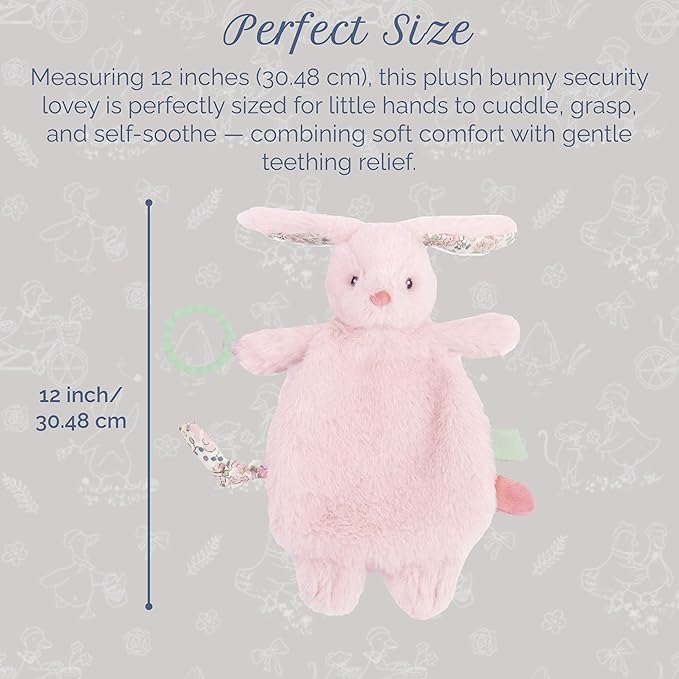 MON AMI Rosie Bunny Security Blanket with Silicone Teether | 12-Inch Plush Lovey for Babies | Soothing Sensory Snuggle Toy | Perfect Newborn Essential for Birthdays & Baby Showers