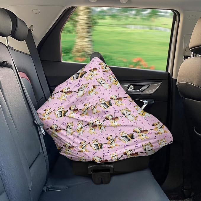 AFPANQZ Cartoon Dogs Cats Stretchy Baby Car Seat Nursing Breastfeeding Cover Super Breathable Multiuse Infant Carseat Canopy Stroller Cover Scarf All Seasons Girl Baby