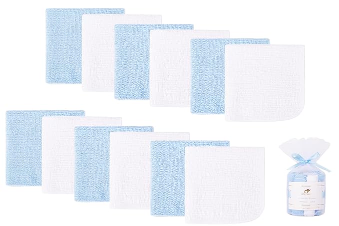 12 Pack Small Baby Washcloths 100% Cotton Thin Soft 7.8" x 7.8" Terry Cloth for Baby Face Bath Burp Travel Lightweight Multi-Purpose Newborn Must Haves
