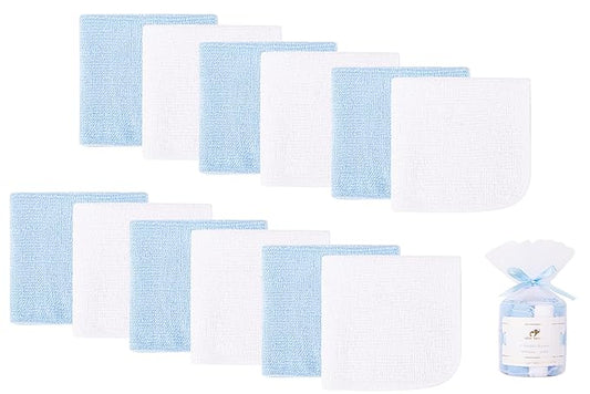 12 Pack Small Baby Washcloths 100% Cotton Thin Soft 7.8" x 7.8" Terry Cloth for Baby Face Bath Burp Travel Lightweight Multi-Purpose Newborn Must Haves